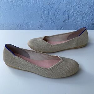 Rothy's Beige Flats with Pink Lining and Blue Trim